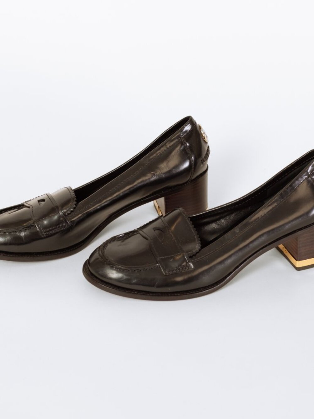 Tory Burch Black Leather Penny Loafer Pumps - Size 8.5 - Picture 4 of 8